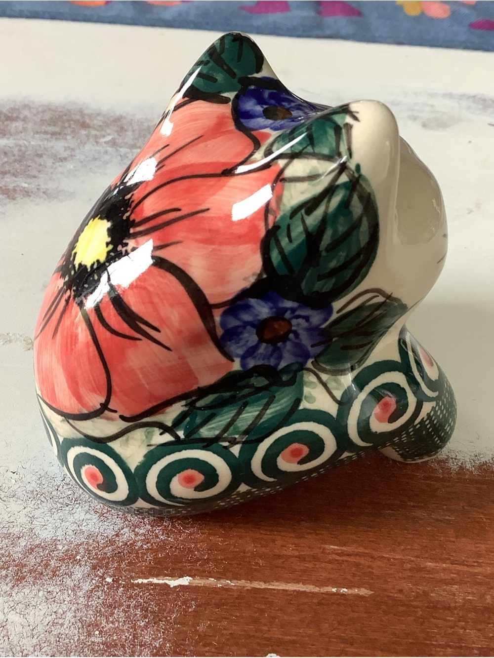 Polish Pottery UNIKAT Shelf Sitter Cat Floral - Picture 5 of 10